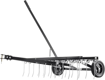 VEVOR Tow Behind Dethatcher, 40-inch Tow Dethatcher with 20 Spring Steel Tines, Lawn Dethatcher Rake for ATV or Mower, Tow Behind Lawn Rake with Lift Handle for Garden Farm Grass