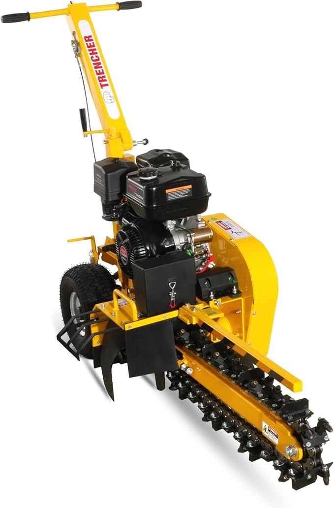 420cc 15HP E-Start Gas Powered Cable Ditching Trencher, 24'' Trench Depth, 27pcs Carbide Alloy High-Pressure Teeths, TCR1500 (Yellow)