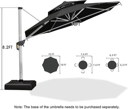 PURPLE LEAF 10 Feet Patio Umbrella Outdoor Round Umbrella Large Cantilever Umbrella Windproof Offset Heavy Duty Sun for Garden Deck Pool Patio, Black