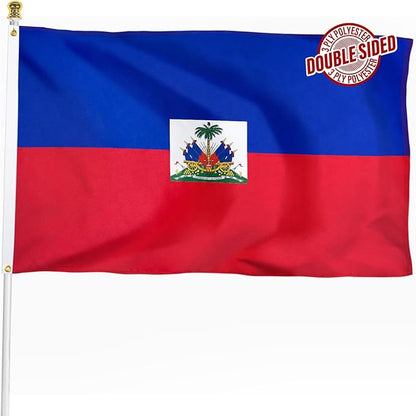 Haiti Haitian Flag 3x5 ft Outdoor, Double Sided 3 Ply Heavy Duty Haiti National Country Flag, 100% Quality Polyester Haitian Banner with Brass Grommets 4 Rows Stitches