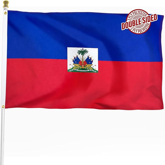 Haiti Haitian Flag 3x5 ft Outdoor, Double Sided 3 Ply Heavy Duty Haiti National Country Flag, 100% Quality Polyester Haitian Banner with Brass Grommets 4 Rows Stitches