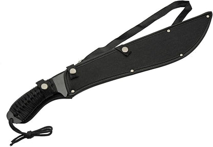 Szco Supplies 21” Full-Tang Curved Sawback Machete with Cord-Wrapped Handle, 420 Stainless Steel Blade, and Nylon Sheath for Camping, Hiking, and Survival