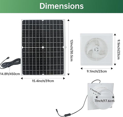 Solar Exhaust Fan, 25W Waterproof Solar Panel 8 Inch Ventilation Vent Fan for Greenhouse,Chicken Coop,Shed, Garage, Attic, Barn, Workshop Outside,14.8ft Cable
