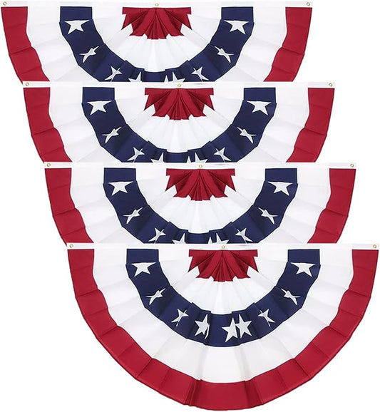 3 x 6 Ft American Pleated Fan Flag, USA Patriotic Half Fan Bunting Flag, 4th of July Decorations Flags (Set of 4)