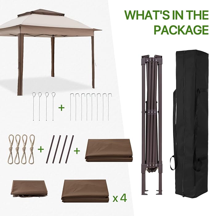 COOS BAY 11x11 Pop-up Instant Gazebo Tent with 4 Sidewalls Outdoor Canopy Shelter with Carry Bag, Stakes and Ropes, Beige