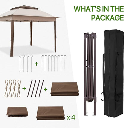 COOS BAY 11x11 Pop-up Instant Gazebo Tent with 4 Sidewalls Outdoor Canopy Shelter with Carry Bag, Stakes and Ropes, Beige