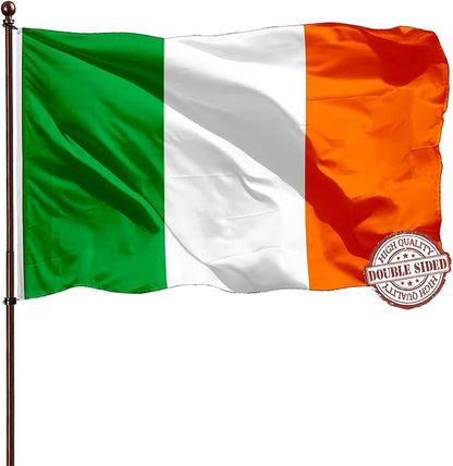 Double Sided Irish Flag 3x5 Outdoor Heavy Duty- 3Ply 240D 4 Rows Stitched- Ireland 3x5 Flag- UV Fade Resistant With Canvas Header & 2 Brass Grommets
