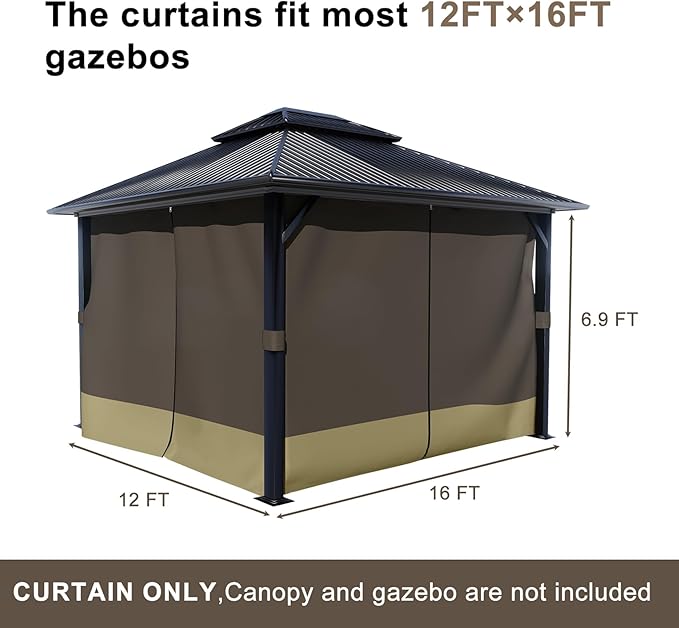 BPS 12' x 16' Gazebo Curtain Privacy 4-Panel Sidewall Outdoor Replacement Shade (Only Curtain)