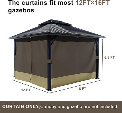 BPS 12' x 16' Gazebo Curtain Privacy 4-Panel Sidewall Outdoor Replacement Shade (Only Curtain)