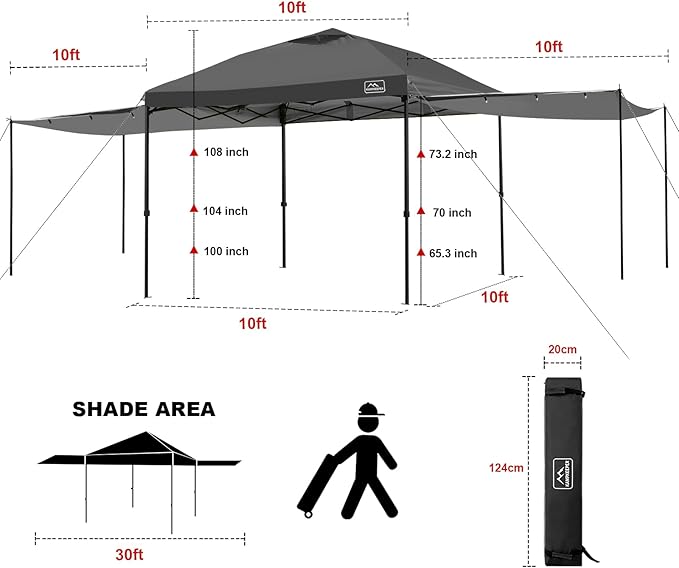 KAMPKEEPER 10x10 Easy Pop Up Canopy Tent with Sidewalls, Instant Outdoor Shade Shelter with Removable 10FT Sun Walls, Quick Setup Waterproof and UV-Resistant for Patio (Black, 2 sidewall)