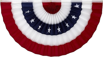 Made in America by Old Glory Bunting. American Pleated Fan Flag Bunting. 1 x 2 ft Embroidered Stars & Sewn Stripes USA Indoor/Outdoor Nylon Bunting Banner. Perfect for July 4th and America 250 events.