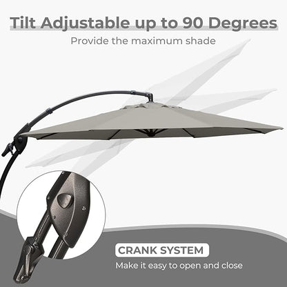 Grand patio 12FT Outdoor Offset Umbrella Large Round Aluminum Cantilever Umbrella with Base for Garden Deck Poolside (Gray, 12 FT)