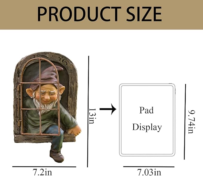 12 Inch Garden Gnome Statue Elf Outdoor Tree Sculpture, Elf Out The Door Tree Hugger, Funny Garden Yard Art Wall Fence Sculptures
