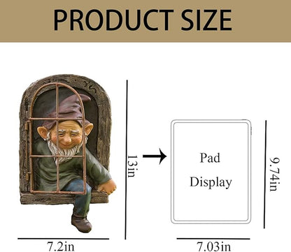 12 Inch Garden Gnome Statue Elf Outdoor Tree Sculpture, Elf Out The Door Tree Hugger, Funny Garden Yard Art Wall Fence Sculptures