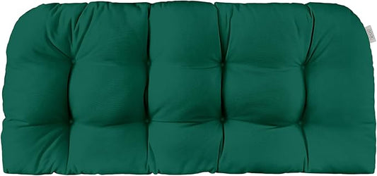 RSH DECOR: Sunbrella Tufted Wicker Loveseat Cushion | 44" x 22" | Outdoor Settee Cushion for Patio Furniture | Crafted with Sunbrella Performance Fabric| Canvas Forest Green
