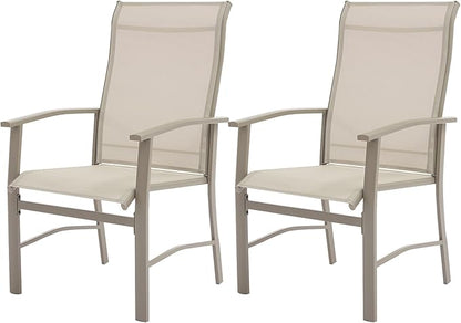 Outdoor Dining Chairs Set of 2, Stackable Patio Chairs with Metal Frame & Textilene Fabric, Perfect for Patio Garden Deck, Ivory