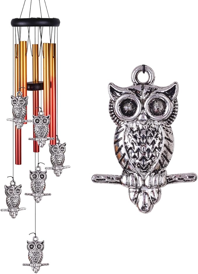 Owl Wind Chimes Outdoor/Indoor Decor - Pure Hand-Made Owl Wind-Bells, Mobile Romantic Windcatcher 28" Owl Wind Chime for Home, Xmas, Gift For Mother, Balcony, Patio, Garden Decoration(6 Owls, 5 Tubes)