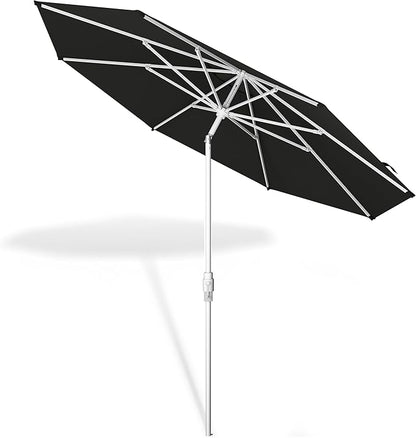 Midtown Umbrellas The Swilt 8 Feet Patio Umbrella in Sunbrella Black Acrylic Fabric - Fiberglass Ribs, Auto-Tilt Aluminum Frame For Backyard, Deck, Garden, Pool - White Pole