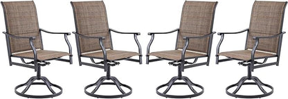 Swivel Patio Chairs Set of 4, Outdoor Patio Dining Chairs with Padded Textilene, Swivel & Rocker Metal Outdoor Dining Chair All-Weather for Backyard, Brown Fabric with Black Frame