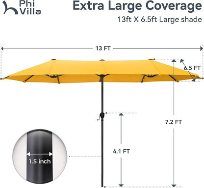 PHI VILLA 13ft Large Patio Umbrellas, Double-Sided Outdoor Market Rectangle Umbrella for Outside, Golden Yellow