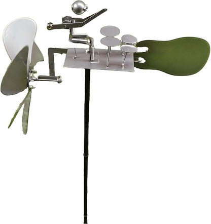 Handmade Metal Drummer Rock Band Windmill, Wind Powered Kinetic Sculpture, Garden Outdoor Wind Mill Spinner for Yard Lawn Garden Patio Rockin Art Figurine Decor (Silver)