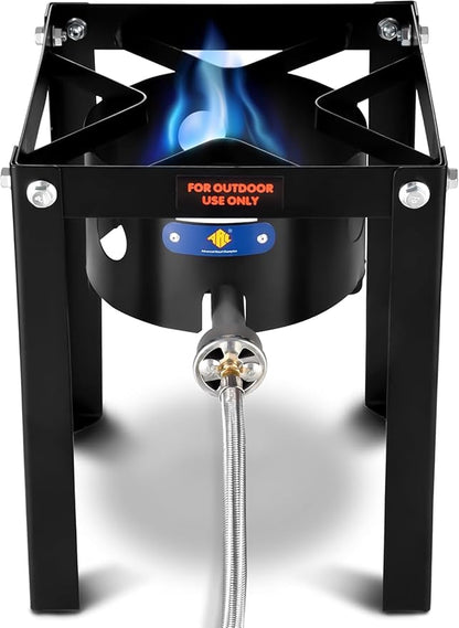 ARC 32QT Turkey Fryer Stainless Steel Stock Pot & 55,000 BTU Propane Burner Outdoor Deep Fryer, Stainless Steel Crawfish Boil Pot with Basket and Steamer Rack