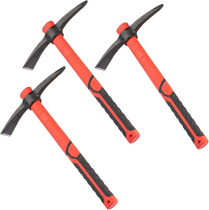 3 PCS 15 Inch Pick Mattock Hoe, Forged Weeding Garden Pick Axe with Fiberglass Handle, Pick Mattock Hoe for Loosening Soil, Gardening, Camping