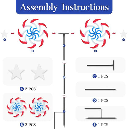 Wind Spinners Outdoor Metal with Patriotic, American Flag Pinwheel Decorations with Metal Stake, Yard Art Decor for Patio, Lawn & Garden, Creative Gifts 57.5 * 13 Inch