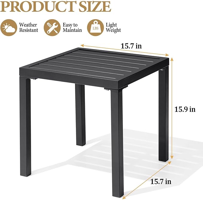 Crestlive Products Outdoor Side Table - Small Metal Square End Table - Easy to Assemble, Weather Resistant Ideal for Garden, Patio, Poolside, Beach, Balcony, Porch