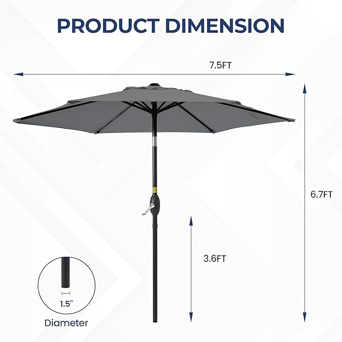SUNVIVI OUTDOOR Outdoor Patio Umbrella, Patio Umbrella, Market Umbrella, Large Outdoor Umbrella, Metal Pole Umbrella with Push Button Tilt and Crank, Polyester Canopy