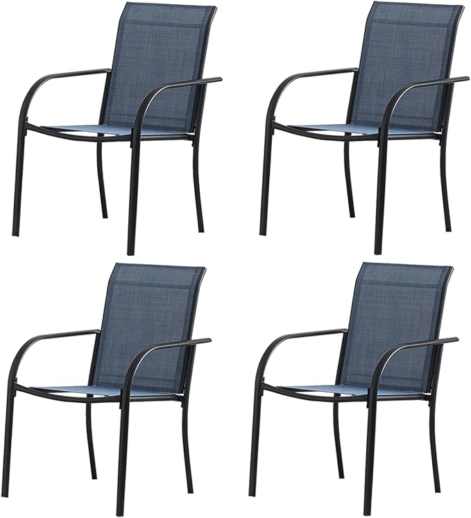 Patio Chairs Set of 4, Outdoor Dining Chairs with Breathable Textilene Fabric, Stackable Patio Chairs for Lawn, Garden, Backyard, Poolside, Dark Blue