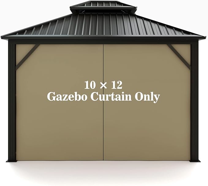Gazebo Universal Replacement Privacy Curtain – Hugline 10' x 12' Gazebo Side Wall Outdoor Privacy Panel with Zipper (Khaki)