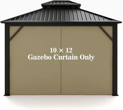 Gazebo Universal Replacement Privacy Curtain – Hugline 10' x 12' Gazebo Side Wall Outdoor Privacy Panel with Zipper (Khaki)
