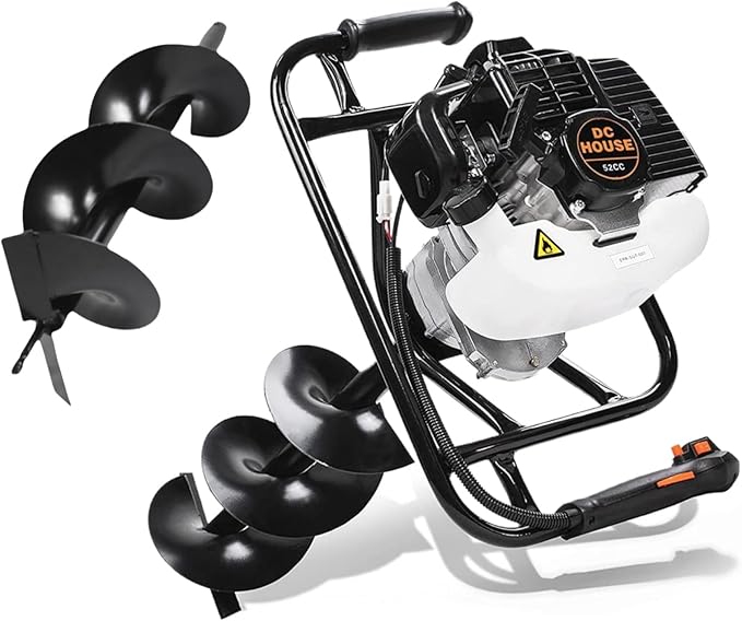 DC HOUSE 52cc 1800W Gas Powered Earth Auger EPA Certified Post Hole Digger, with Drill Bit 12 inch, Mixing Ratio 30:1, for Fence, Farmland and Garden