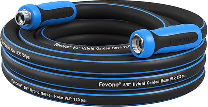 Fevone 12 ft x 5/8" Heavy Duty Garden Hose, Drinking Water Safe, Flexible & Kink-Free Hybrid Polymer Water Hose, Lightweight Outdoor Hose with swivel handles and 3/4" Solid Aluminum Fittings