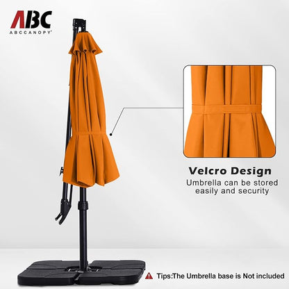ABCCANOPY 10FT Cantilever Umbrella Offset Hanging Patio Umbrella with Base Stand Rotate and Tilt，Suitable for Garden, Lawn, Backyard(Orange)