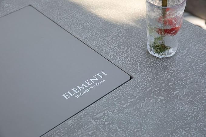 Elementi+ | Bundle Riviera Gas Fire Pit Cast Concrete 60" Rectangular Fire Table, Outdoor Fire Pit Electronic Ignition | Canvas Cover, Fire Glass and Burner Lid Included | Light Gray | Propane Gas