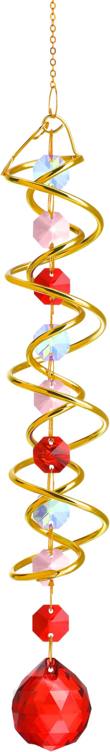 H&D HYALINE & DORA 20.5in Crystal Suncatcher Gazing Ball Spiral Tail,Wind Spinner Sun Catcher with Octagonal Beads,Sun Catchers Window Hanging for Outdoor Garden Decor