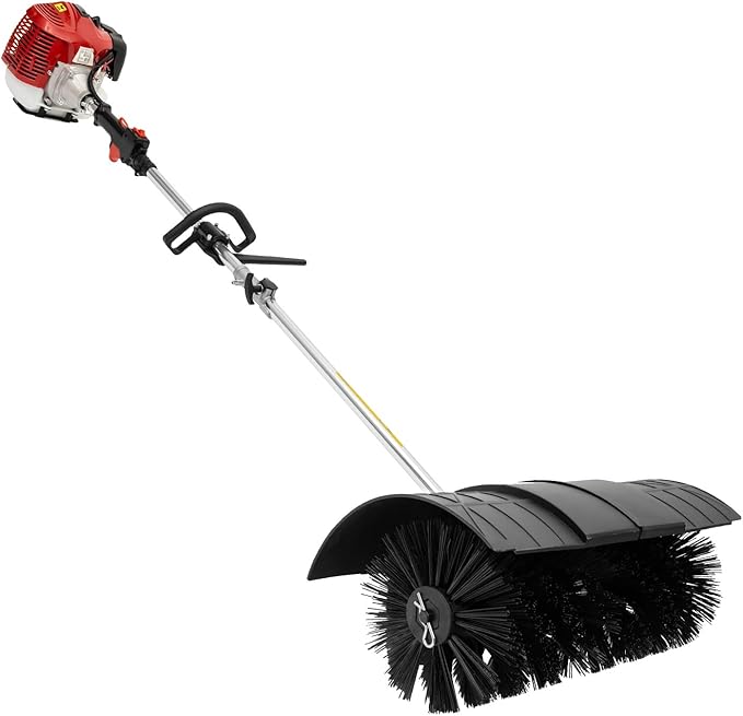 Gas Handheld Sweeper, 52CC 2 Stroke 2.3hp Engine Power Snow Sweeping Grass Handheld Sweeper Power Broom Portable Gas Power Walk Behind Sweeper for Sweeping Driveway Grass Patio Snow Clean
