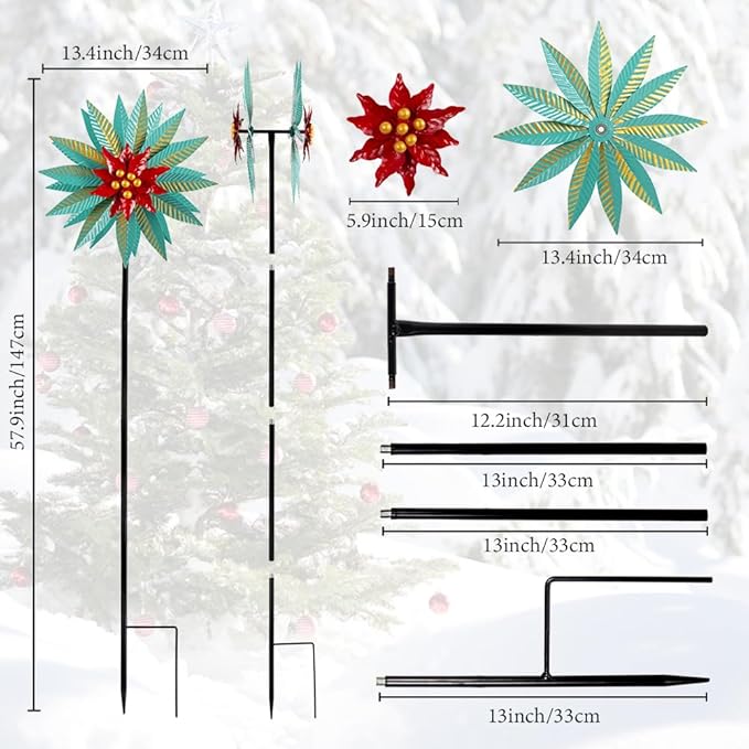 Christmas Wind Spinners Outdoor,57.9 Inches Metal Wind Spinners for Yard and Garden Xmas Windmill for Patio,Lawn & Yard