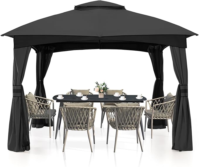 MASTERCANOPY Outdoor Patio Gazebo for Garden with Upgrade Steel Frame and Netting Walls (10x12,Gray)