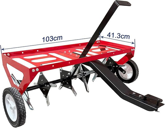 kerlista Tow Behind Lawn Plug Aerator and Heavy Duty Lawn Aerator for Tractors Ride-On Mowers and ATVs and Durable Steel Construction 40-Inch Working Width 3-Inch Spike Depth-Red