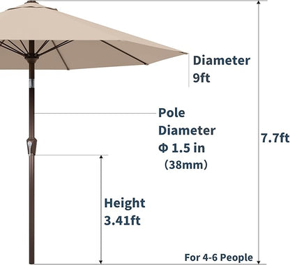 PatioKingdom Auto-Tilt 9FT Patio Umbrella Outdoor with 8 Sturdy Fiberglass Ribs,Market Table Umbrella for Pool,Backyard,Deck and Garden