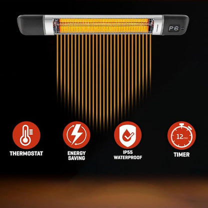 Infrared Patio Heater, Carbon Wall Mounted Heater 300/1500W, 6 Heat Modes Outdoor Heater, IP55 Waterproof, Instant Heat in 3 Seconds, Remote Control (BLACK)