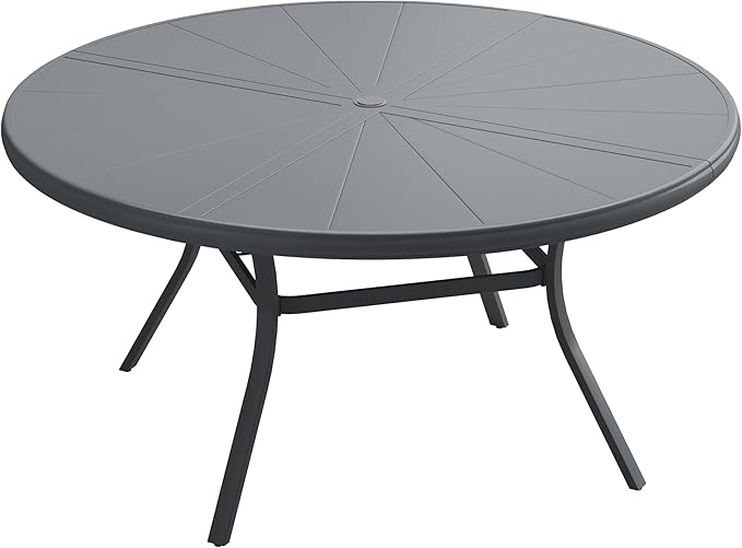 VICLLAX Outdoor Patio Round Dining Table, 53"x 53" Aluminum Tabletop for Deck Lawn Garden Backyard, Dark Grey