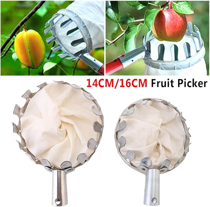 Fruit Picker Head Basket, Fruit Picking Tool with Basket, Orange Picker Pole Tool, Fruits Catcher Bag for Harvest Picking Citrus Pear Lemon Mango Tree Picker (16cm)