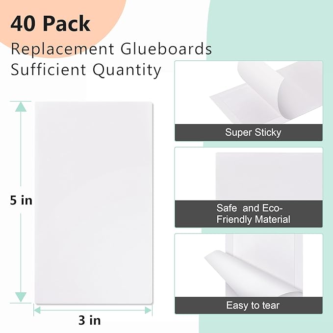 Qualirey 40 Pack Replacement Fly Glue Boards, Compatible with Gardner FlyWeb Fly Classic and Plus Light Trap, Sticky Cards Fly Traps for Indoors, Trap Fruit Flies, Mosquitoes, Gnats