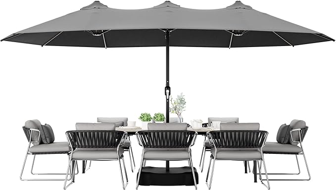 Joyside 15FT Large Patio Umbrella with Base Included, Outdoor Double Sided Umbrella, Rectangle Umbrella with Crank Handle, 12 Sturdy Ribs for Deck, Porch and Pool