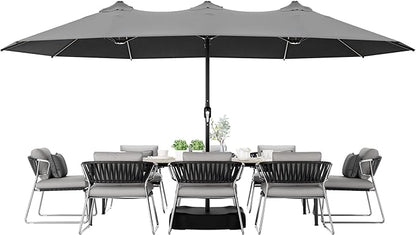 Joyside 15FT Large Patio Umbrella with Base Included, Outdoor Double Sided Umbrella, Rectangle Umbrella with Crank Handle, 12 Sturdy Ribs for Deck, Porch and Pool