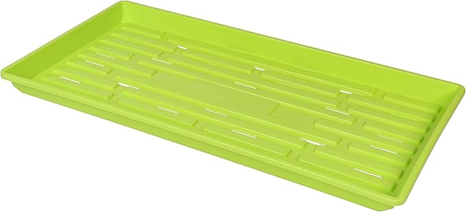 SUNPACK 10" x 20" Heavy Duty Shallow Plastic Seed Starting Tray, Lime Green, 1" (Pack of 10) - Lined with Drainage Holes for Excess Water and Aeration, Ideal for Greenhouses or Indoor Gardening